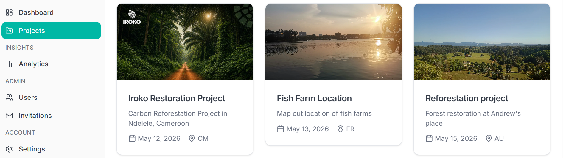 Leapfrog web application showing the project overview and navigation.